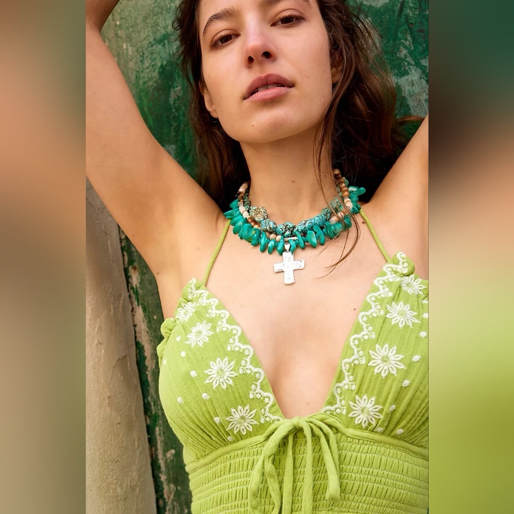 NWT free people Cross Supernova Choker necklace aqua blue - Picture 4 of 5